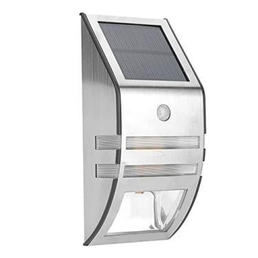 Imagem de Luz solar de parede solar grcfumo, sensor de movimento pir 2 luz de parede de led, lâmpadas de segurança de jardim de aço inoxidável para fora, quintal, etapa (Stainless steel)