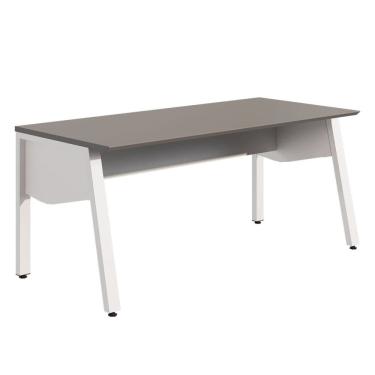 Imagem de Mesa Escrivaninha Escritório 150cm com Tampo Chanfrado e Pés Metálicos Industrial Executive Cinza Sagrado / Branco