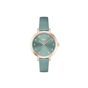 Imagem de Lacoste Relógio feminino Riga 3H de quartzo, pulseira de couro, resistente à água até 5 ATM/50 metros, relógio de declaração de moda, 34 mm, Verde