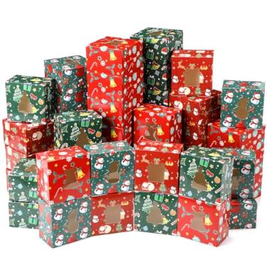 Imagem de Humyoun 48 caixas de biscoito de Natal com janelas de 10 x 10 x 6 cm caixas de padaria de Natal pequena para presente para doces, cupcakes, biscoitos, rosquinhas