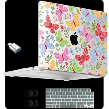 Imagem de MEEgoodo Capa para MacBook Air de 13,5 polegadas M4/M3/M2 2025 2024 2022 (compatível com o modelo A3240/A3113/A2681), capas transparentes para laptop MacBook Air de 13 polegadas, borboleta vetorial