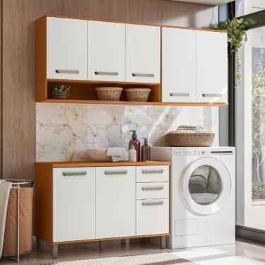 Imagem de Composicao Lavanderia Cozinha Modulada Criare 3pc 8pt 2gav Poliman Moveis