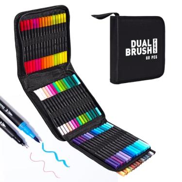 Imagem de Hopesky Marcadores de 60 cores para livros de colorir para adultos sem sangramento - Conjunto de marcadores de colorir de ponta dupla com estojo dobrável para desenho, pintura, ponta fina e ponta de