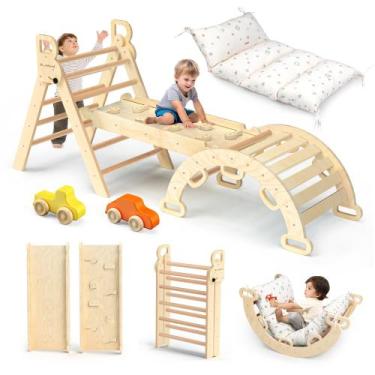 Imagem de Conjunto triangular BlueWood Pikler de brinquedo de escalada com almof