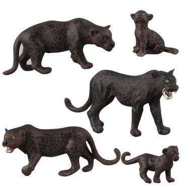 Imagem de Conjunto de estatuetas de animais realistas Black Panther, 5 peças de PVC para crianças