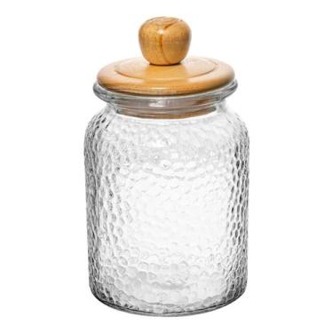 Imagem de Pote De Vidro Martelado Hermético 1l Com Tampa De Pinus - Wolff