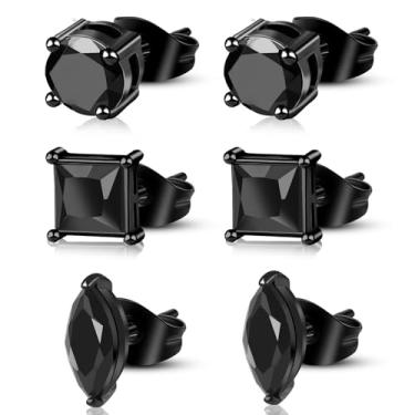 Imagem de ONESING 15 pares de brincos pretos para homens, de aço inoxidável, com tachas, brincos de argola e cruz hipoalergênicos, joias para homens e mulheres, 18G, Aço inoxidável, Sem pedra preciosa