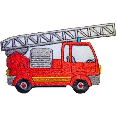 Imagem de Ranger Return Fantasia infantil de resgate de caminhão de bombeiro de carro de bombeiro decalque bordado aplique DIY costurado em ferro no patch - vermelho (IRON-FIRE-TRUCK-RED02)