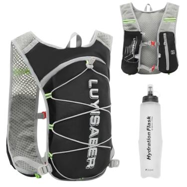 Imagem de Azarxis Pacote de hidratação para caminhada 5L mochila de corrida colete diário com bexiga de água de 2L para mulheres homens ciclismo ciclismo trilha corrida (#01 preto com uma garrafa de água de 500