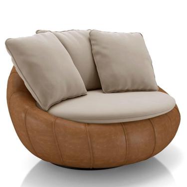 Imagem de Poltrona Para Sala Giratória Redonda Saphire M22 Veludo Bege/caramelo - Mpozenato