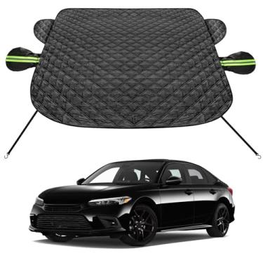 Imagem de SZYUCHEN Capa de para-brisa de carro para gelo e neve Capa anti-neve com proteção contra geada de inverno com capas de espelho lateral compatível com Honda Accord Civic Hrv e outros sedãs pequenos e