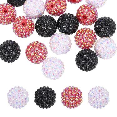 Imagem de PATIKIL Contas de strass de resina de 20 mm para caneta com contas, pacote com 30 bolas de discoteca brilhantes em pedaços redondos de chiclete para chaveiros com contas, branco/preto/vermelho