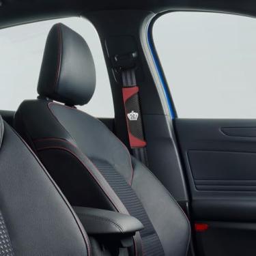 Imagem de Capa de cinto de segurança de carro, capas de alça de ombro de cinto de segurança de fibra de carbono, capa de câmbio de engrenagem de coroa de diamante, capas de alça de segurança de carro acessórios de interior de carro aptos para carros, SUVS, caminhões (vinho preto vermelho)