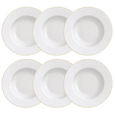 Imagem de Jogo 6 Pratos Rasos Branco com Borda Dourada Porcelana 28cm Jantar Tramontina Elisa