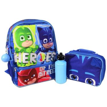 Imagem de Mochila Escolar Infantil 3D 40cm PJ Masks Catboy, Gekko e Owlette 4 Peças com Lancheira para Crianças, Azul