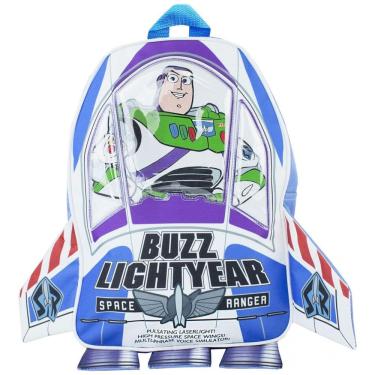 Imagem de Mochila Escolar Infantil 3D 35cm Disney Buzz Lightyear para Meninos, Branca