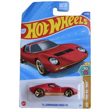 Imagem de Carrinho Hot Wheels 71 Lamborghini Miura SV, Décadas de 70 vs 90, Escala 1:64, Vermelho