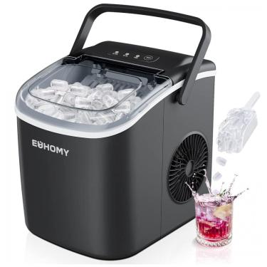 Imagem de Máquina de Gelo até 11 kg em 24H Portátil com Limpeza Automática, 110V 170W, EUHOMY, Preta