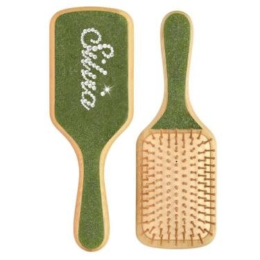 Imagem de Escova de cabelo personalizada com strass com nome - Escova de cabelo brilhante personalizada para mulheres e meninas, escova de madeira de bambu de mármore feita à mão para massagem do couro cabeludo