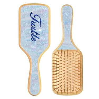 Imagem de Escova de cabelo personalizada com strass com nome - Escova de cabelo brilhante personalizada para mulheres e meninas, escova de madeira de bambu de mármore feita à mão para massagem do couro cabeludo
