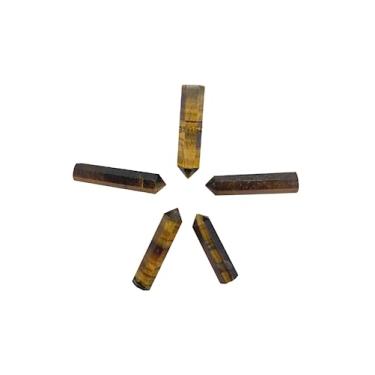 Imagem de GEMSCITE 5 peças de lápis olho de tigre pontos de cura de cristal para fazer joias, colar, envolver arame, pingente, grades de cristal