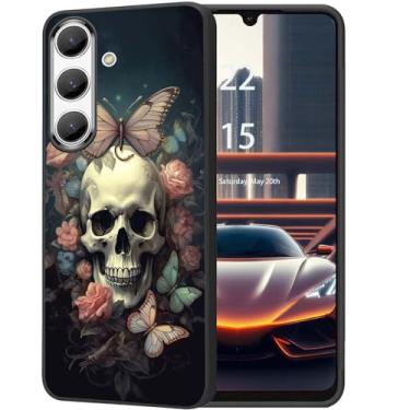 Imagem de DHEEBFWE Capa para Samsung Galaxy S25 FE, capa macia com absorção de choque e antiarranhões para Samsung Galaxy S25 FE, flor de caveira de borboleta