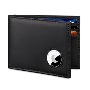 Imagem de VISWORLD Carteira masculina com suporte para AirTag, carteira dupla de couro de flor integral para Apple Air Tag, carteira fina para homens com bloqueio RFID, 11 compartimentos para cartão, Crazy