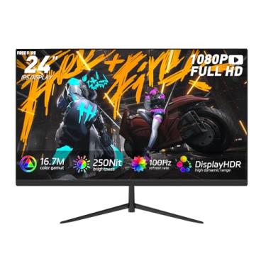 Imagem de Monitor de computador ReHisk IPS FHD 1080P de 24 polegadas com 75 Hz, taxa de contraste de 3000:1, compatível com VESA, inclinação ajustável, AMD FreeSync, alto-falantes integrados