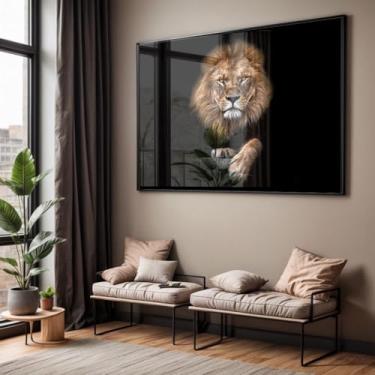 Imagem de Quadro com Moldura e Acrilico Cristal Vidro Sala Quarto Leão Luxo Decorativo Horizontal Grande Hall