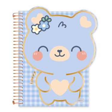 Imagem de Caderno Colegial Espiralado Criativo Capa Cartão Cadersil - Estampa Lovvy Azul – 80 Folhas – Capa com Hot Stamping Dourado – Folhas Decoradas – Ideal para Anotações Criativas.