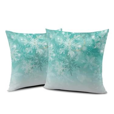 Imagem de Wnoesat Capas de almofada de floco de neve 45,7 x 45,7 cm, conjunto de 2 fronhas decorativas de inverno azul-petróleo turquesa flocos de neve de Natal para decoração de casa de fazenda e sala de estar