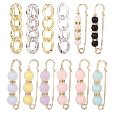 Imagem de 12pçs Alfinetes Segurança Decorativos, Pérola Strass Alfinetes Broche Metálicos para Roupas Apertador Cintura Calça Chaveiros Meias Elegantes para Jeans Xale Suéteres Camisa Cardigã