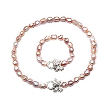 Imagem de Colar Declaração Bonito Real Natural Barroco Conjunto de Pulseiras Joias Femininas, 10-11 mm Tamanho Grande Conjuntos de Pérolas de Água Doce, One Size, Ágata