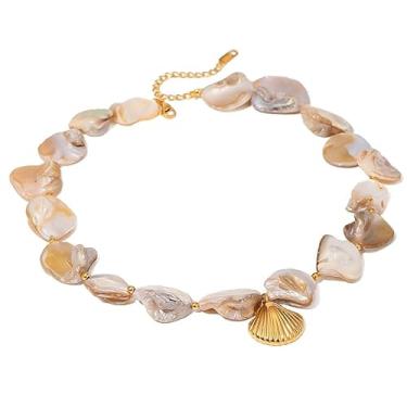 Imagem de Colar Concha Aço Inoxidável Dourado Grande Pescoço Pingente Búzios- Gargantilha Choker Banhado a Ouro 18K Artesanal Ariel- Presente Praia Praiano Verão Viagem Mar Festa Sereia