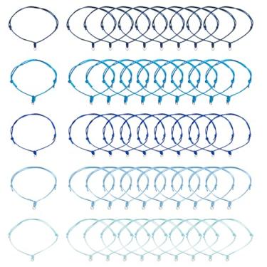 Imagem de Bestewelry 50 pulseiras ajustáveis de cordão de nylon com tema azul, pulseiras de nylon inacabadas, faça você mesmo, conjunto de pulseiras de amizade com anéis abertos para fazer joias e suprimentos