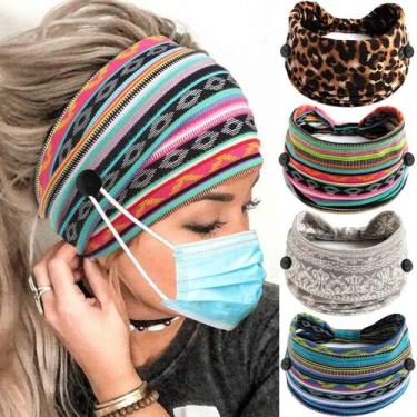 Imagem de Faixa de cabeça Olbye Button Wide Elastic Nurse Headband, 4 unidades