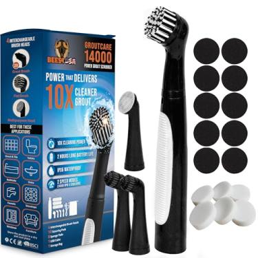 Imagem de BEEST Esfregão giratório elétrico recarregável GroutCare 14000 - Escova de limpeza de banheiro com 4 cabeças substituíveis, velocidade dupla, à prova d'água IPX6 - esfregão de chuveiro sem fio para