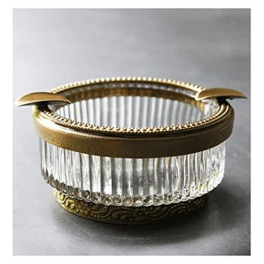 Imagem de Cinzeiro de ervas daninhas cinzeiro de secretária para casa de latão retro europeu e americano com cinzeiro redondo de vidro cinzeiros para cigarros