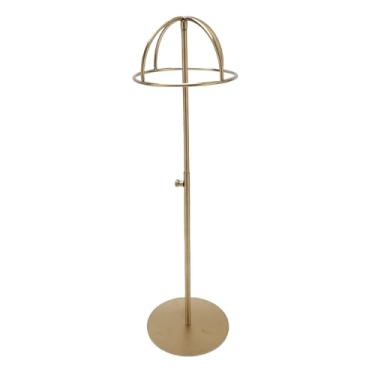 Imagem de Expositor de chapéus Cffuvros para fornecedores, rack de mesa ajustável em altura para vários chapéus, suporte de metal oco 3D, capacetes, bonés, uso doméstico de varejo com (Gold)