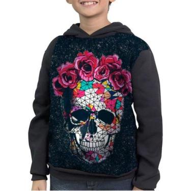 Imagem de Moletom Infantil Caveira Mexicana Ramo De Flores - smoke, Preto, 14