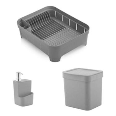 Imagem de Kit 3 Pçs Escorredor Louça Talher, Lixeira Porta Detergente