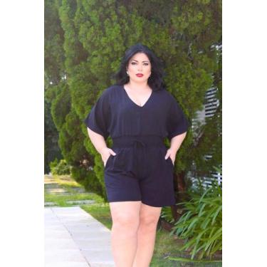 Imagem de Macaquinho Plus Size com Mangas Morcego e Detalhe Lastex na Cintura - 