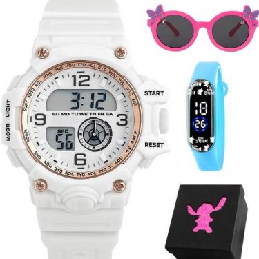 Imagem de Relogio Digital Infantil Led Rosa + Colar Caixa pulseira ajustavel sil