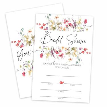 Imagem de Convites florais para chá de panela, conjunto de 15 convites florais de aquarela para chá de panela com envelopes para recém-casados, noivas, recepção de casamento, suprimentos e decorações para festa