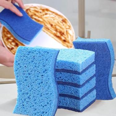 Imagem de Pacote com 6 esponjas de cozinha que não arranham – Esponjas duráveis para pratos, panelas e frigideiras, perfeitas para limpar aço inoxidável, lava-louças e muito mais, azul e azul