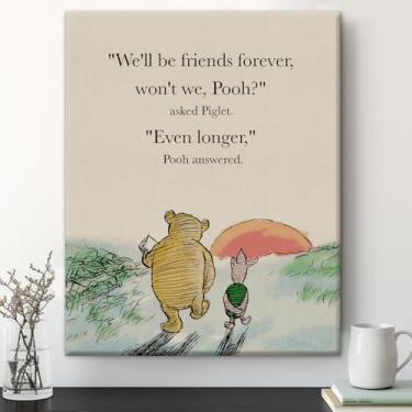 Imagem de Clássico Urso Pooh Amizade Citação Arte de Parede Retro We'll Be Friends Forever Pintura em Tela para Decoração de Parede de Sala de Casa Escola 20 x 25 cm