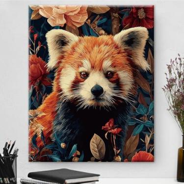 Imagem de Arte de parede botânica de guaxinim vintage emoldurado - decoração de parede com flores escuras Academia para quarto, sala de estar, casa, 20 x 25 cm