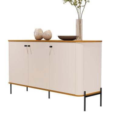 Imagem de Aparador Buffet Tucupí Sala com 3 Portas e Pés de Metal Off White/nature/preto