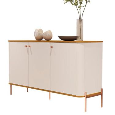 Imagem de Aparador Buffet Tucupí Sala com 3 Portas e Pés de Metal Off White/nature/bronze