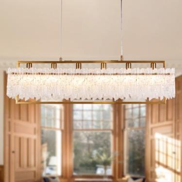 Imagem de Luminária para sala de jantar, lustre preto moderno de 81 cm com 6 luzes para sala de jantar com base E12 compatível com 3000K ~ 6000K (sem lâmpadas), iluminação linear de fazenda para ilha de cozinha